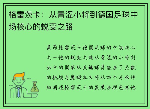 格雷茨卡：从青涩小将到德国足球中场核心的蜕变之路